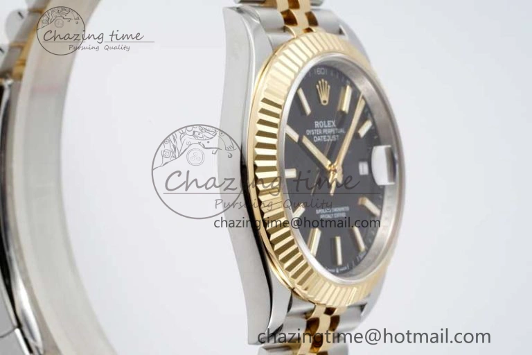 Breathable DateJust 41 SS YG JDF 1:1 Best Edition 904L Steel Black Stick Dial on SS YG Jubilee Bracelet VR3235 V 2113