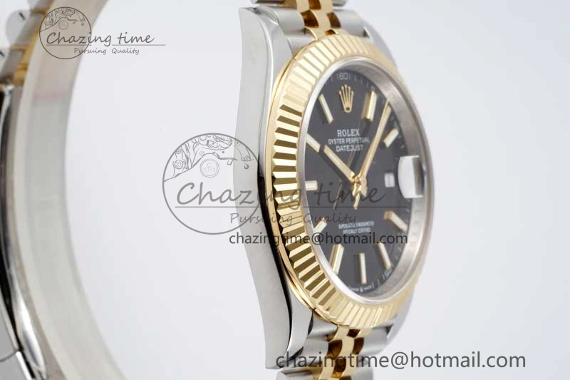 Breathable DateJust 41 SS YG JDF 1:1 Best Edition 904L Steel Black Stick Dial on SS YG Jubilee Bracelet VR3235 V 2113