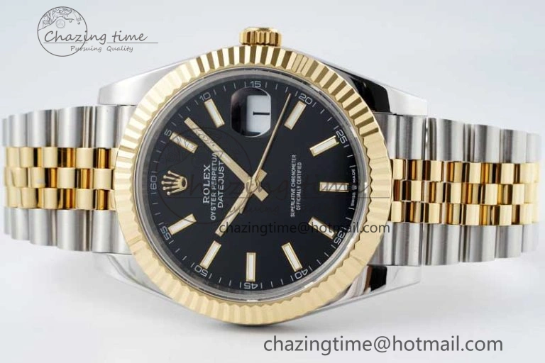 Breathable DateJust 41 SS YG JDF 1:1 Best Edition 904L Steel Black Stick Dial on SS YG Jubilee Bracelet VR3235 V 2113