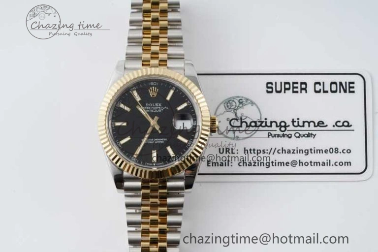 Breathable DateJust 41 SS YG JDF 1:1 Best Edition 904L Steel Black Stick Dial on SS YG Jubilee Bracelet VR3235 V 2113