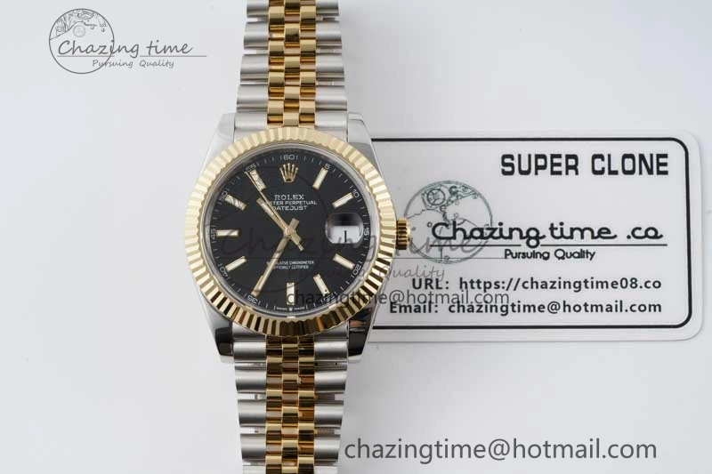 Breathable DateJust 41 SS YG JDF 1:1 Best Edition 904L Steel Black Stick Dial on SS YG Jubilee Bracelet VR3235 V 2113