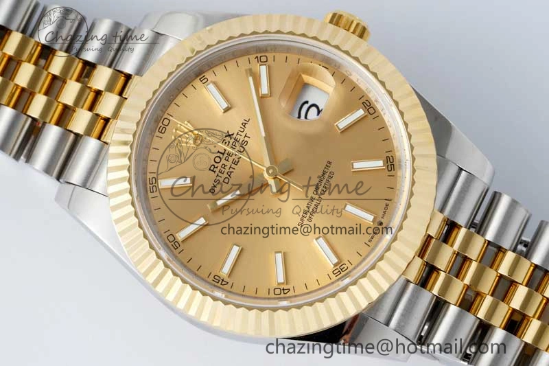 TravelReady DateJust 41 SS YG JDF 1:1 Best Edition 904L Steel YG Stick Dial on SS YG Jubilee Bracelet VR3235 V 2112