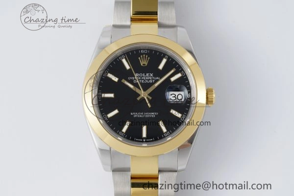 OnTrend DateJust 41 SS YG Polished Bezel KING 1:1 Best Edition 904L Steel Black Dial on Oyster Bracelet VR 2229