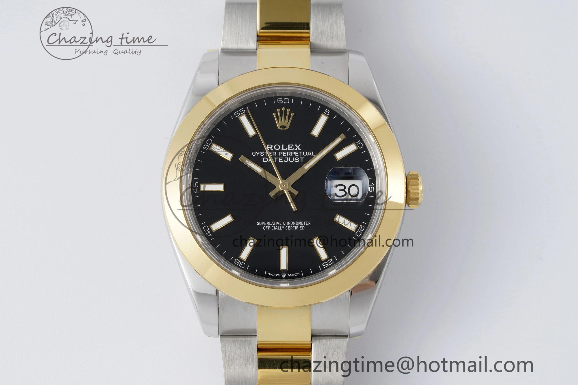 OnTrend DateJust 41 SS YG Polished Bezel KING 1:1 Best Edition 904L Steel Black Dial on Oyster Bracelet VR 2229