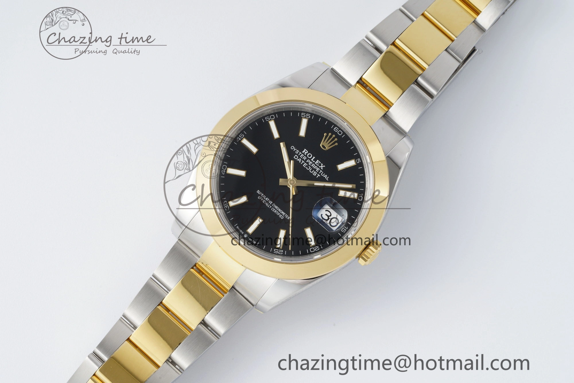OnTrend DateJust 41 SS YG Polished Bezel KING 1:1 Best Edition 904L Steel Black Dial on Oyster Bracelet VR 2229