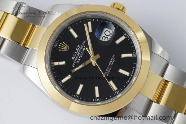 OnTrend DateJust 41 SS YG Polished Bezel KING 1:1 Best Edition 904L Steel Black Dial on Oyster Bracelet VR 2229