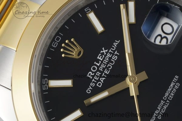 OnTrend DateJust 41 SS YG Polished Bezel KING 1:1 Best Edition 904L Steel Black Dial on Oyster Bracelet VR 2229