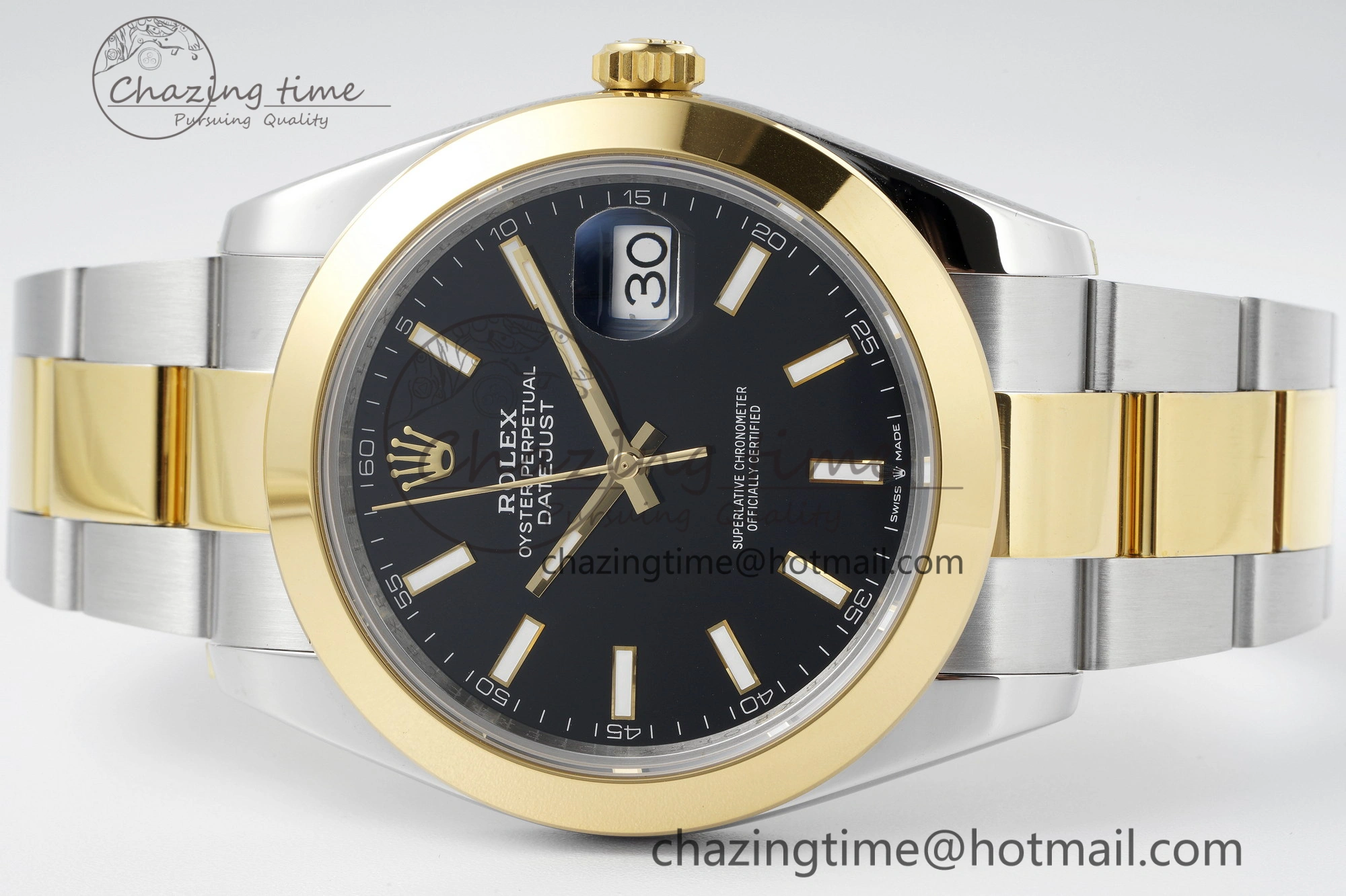 OnTrend DateJust 41 SS YG Polished Bezel KING 1:1 Best Edition 904L Steel Black Dial on Oyster Bracelet VR 2229