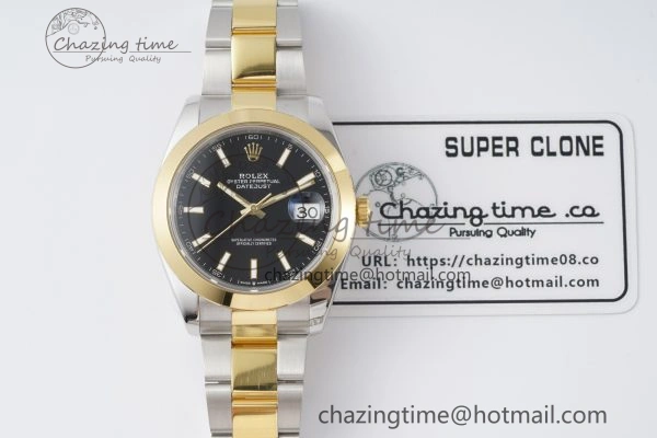 OnTrend DateJust 41 SS YG Polished Bezel KING 1:1 Best Edition 904L Steel Black Dial on Oyster Bracelet VR 2229