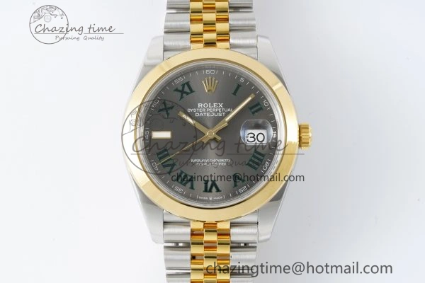 DateJust 41 SS YG Polished Bezel KING 1:1 Best Edition 904L Steel Gray Dial Green Roman on Jubilee Bracelet VR OnTrend 2225