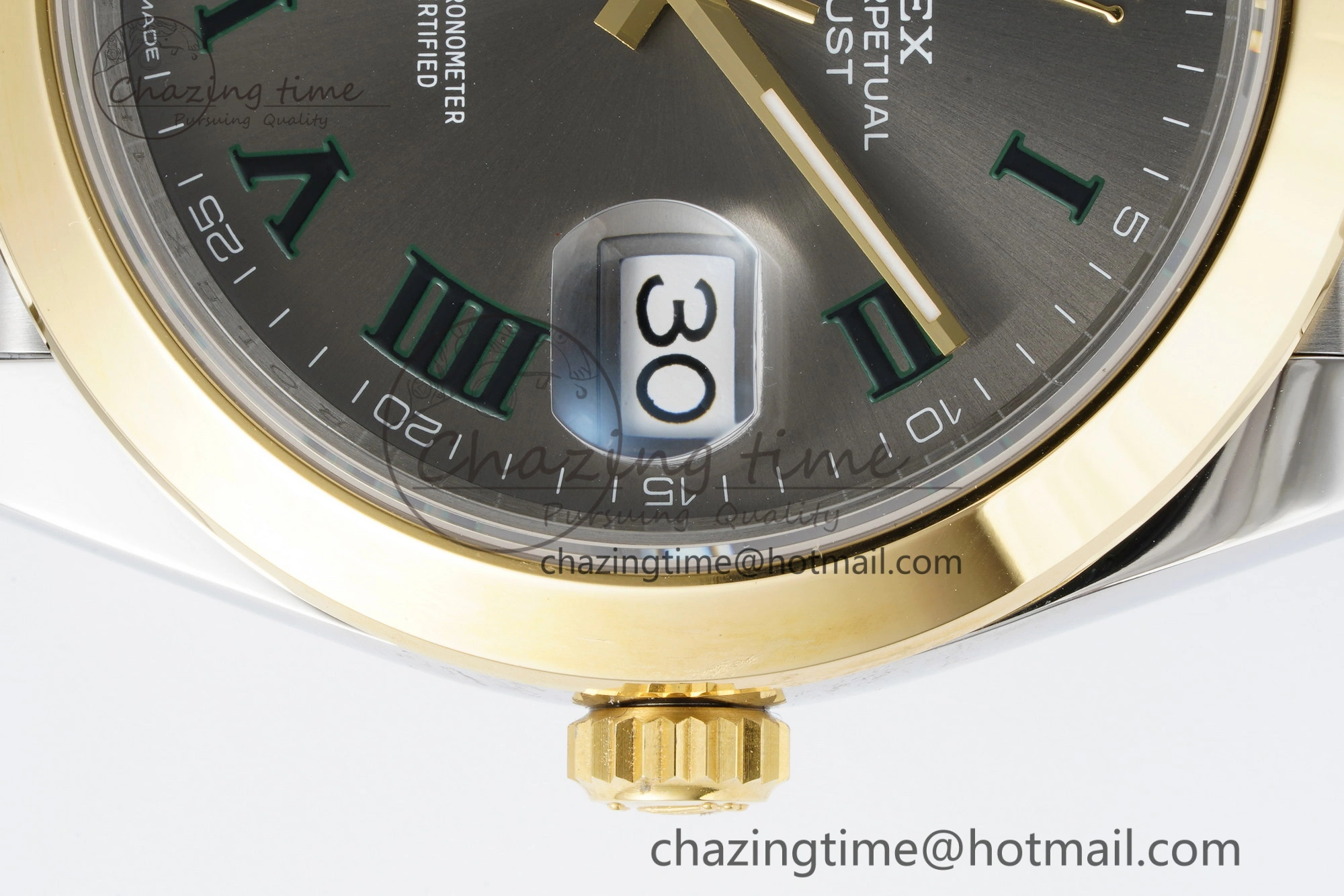 DateJust 41 SS YG Polished Bezel KING 1:1 Best Edition 904L Steel Gray Dial Green Roman on Jubilee Bracelet VR OnTrend 2225