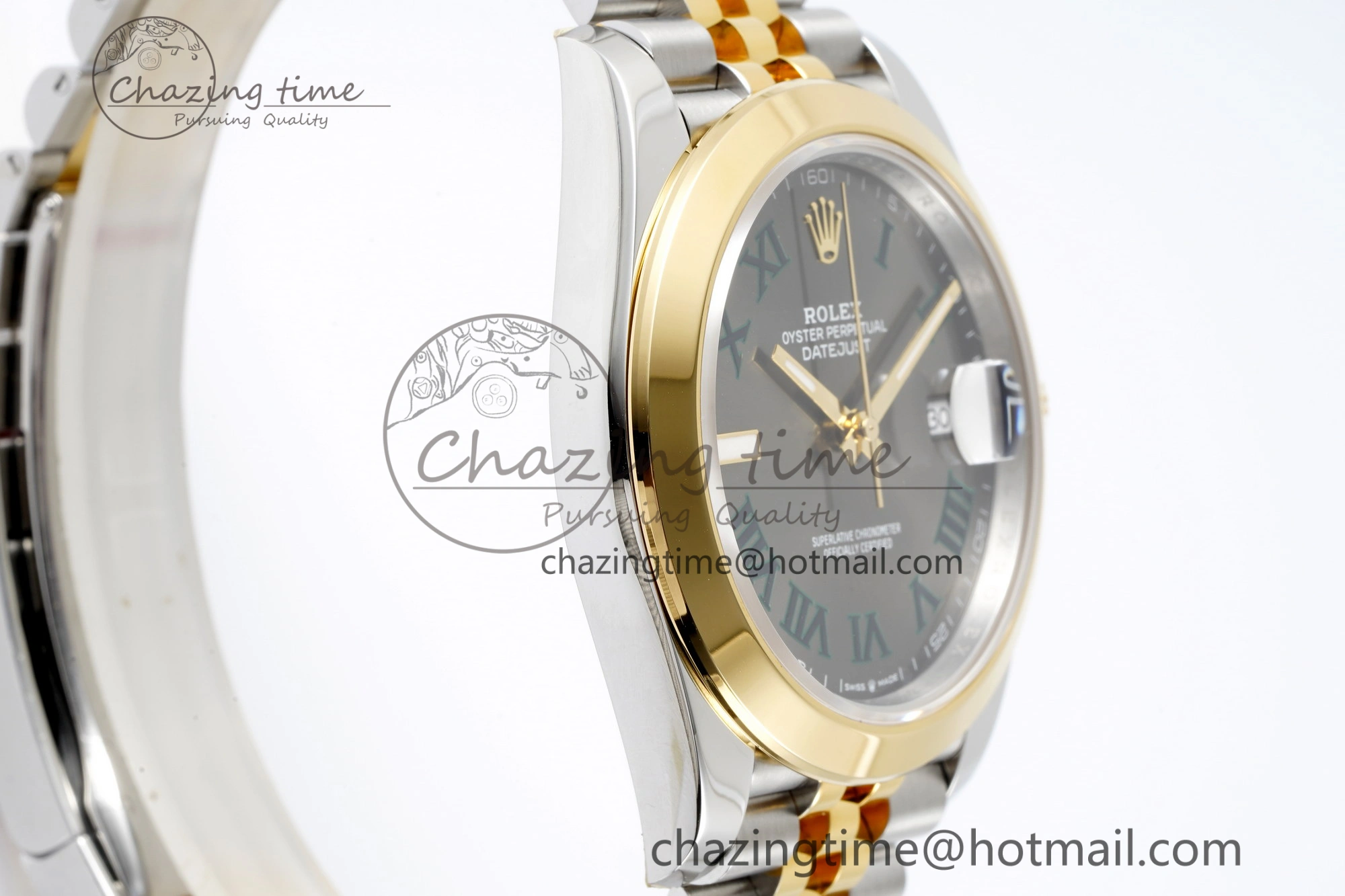 DateJust 41 SS YG Polished Bezel KING 1:1 Best Edition 904L Steel Gray Dial Green Roman on Jubilee Bracelet VR OnTrend 2225