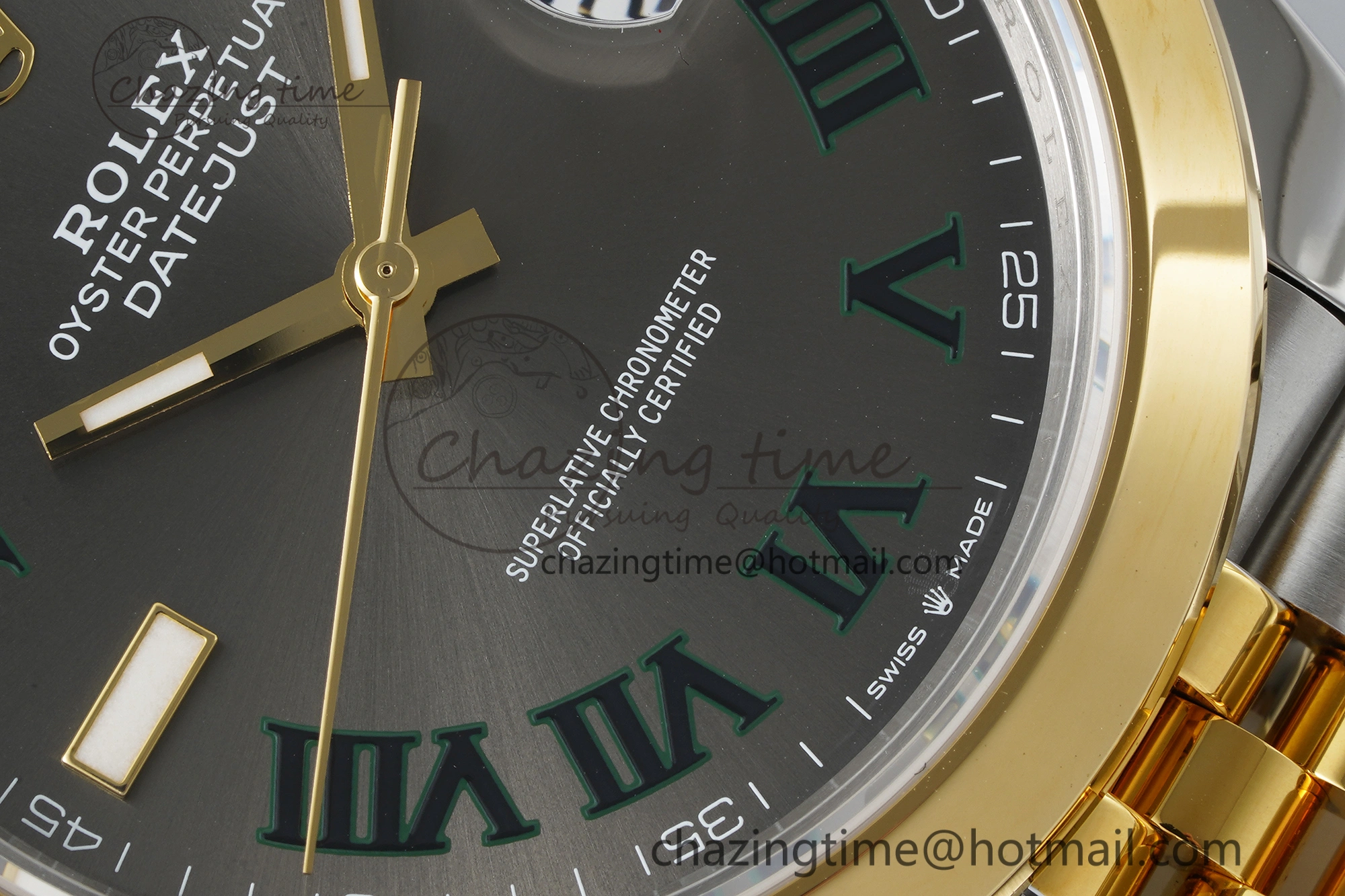 DateJust 41 SS YG Polished Bezel KING 1:1 Best Edition 904L Steel Gray Dial Green Roman on Jubilee Bracelet VR OnTrend 2225