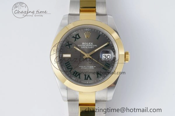 MultiPurpose DateJust 41 SS YG Polished Bezel KING 1:1 Best Edition 904L Steel Gray Dial Green Roman on Oyster Bracelet VR 2230