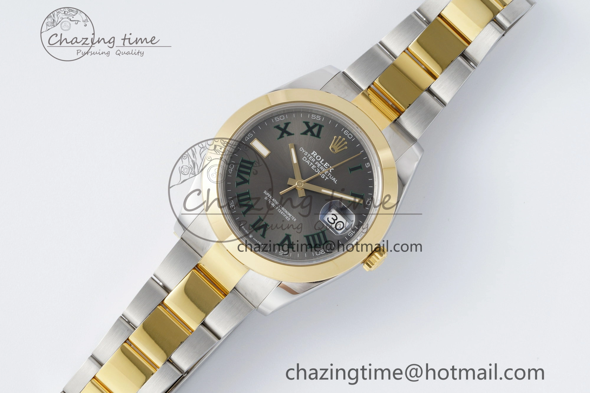MultiPurpose DateJust 41 SS YG Polished Bezel KING 1:1 Best Edition 904L Steel Gray Dial Green Roman on Oyster Bracelet VR 2230