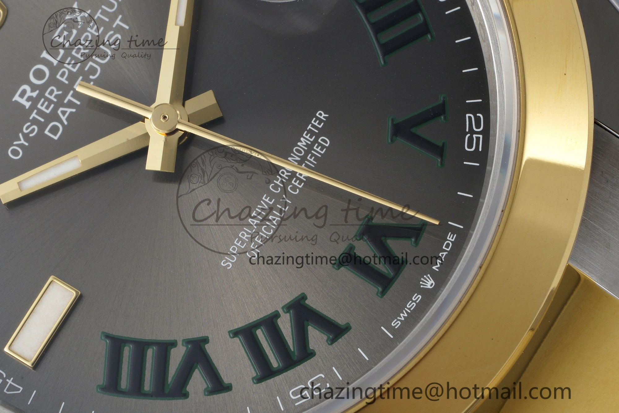 MultiPurpose DateJust 41 SS YG Polished Bezel KING 1:1 Best Edition 904L Steel Gray Dial Green Roman on Oyster Bracelet VR 2230