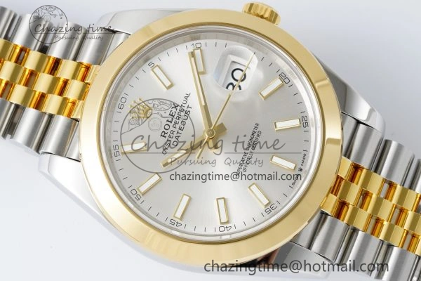 DateJust 41 SS YG Polished Bezel KING 1:1 Best Edition 904L Steel Silver Dial on Jubilee Bracelet VR Reliable 2224