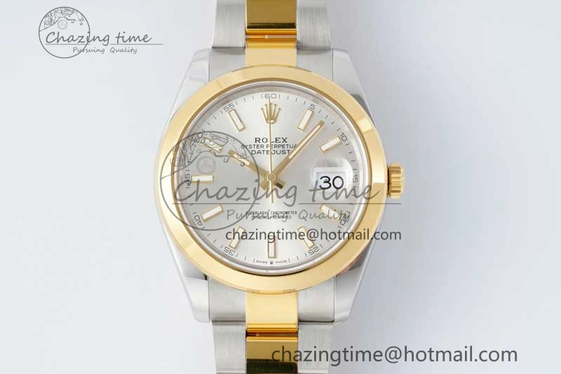 DateJust 41 SS YG Polished Bezel KING 1:1 Best Edition 904L Steel Silver Dial on Oyster Bracelet VR TimelessDesign 2226