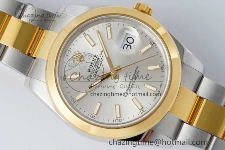DateJust 41 SS YG Polished Bezel KING 1:1 Best Edition 904L Steel Silver Dial on Oyster Bracelet VR TimelessDesign 2226