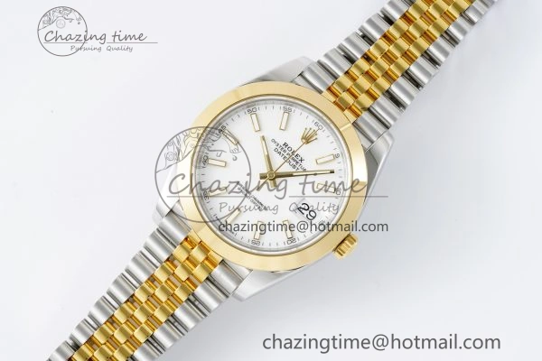 Modern DateJust 41 SS YG Polished Bezel KING 1:1 Best Edition 904L Steel White Dial on Jubilee Bracelet VR 2223