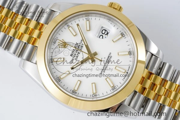 Modern DateJust 41 SS YG Polished Bezel KING 1:1 Best Edition 904L Steel White Dial on Jubilee Bracelet VR 2223