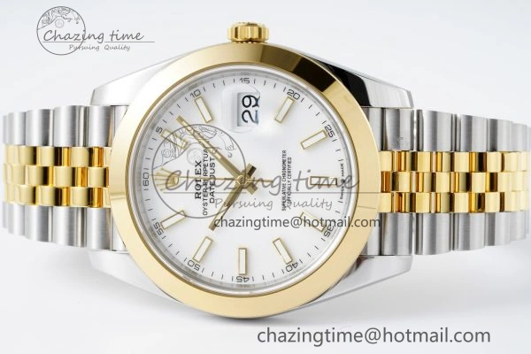Modern DateJust 41 SS YG Polished Bezel KING 1:1 Best Edition 904L Steel White Dial on Jubilee Bracelet VR 2223