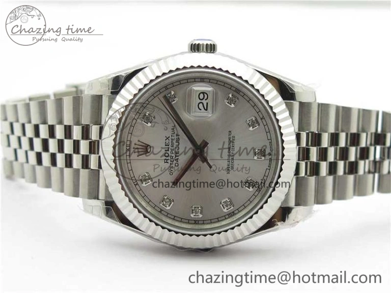 Minimalist DateJust 41MM 126334 904L SS VRF 1:1 Best Edition Silver Dial Crystals Markers on SS Jubilee Bracelet A 2907