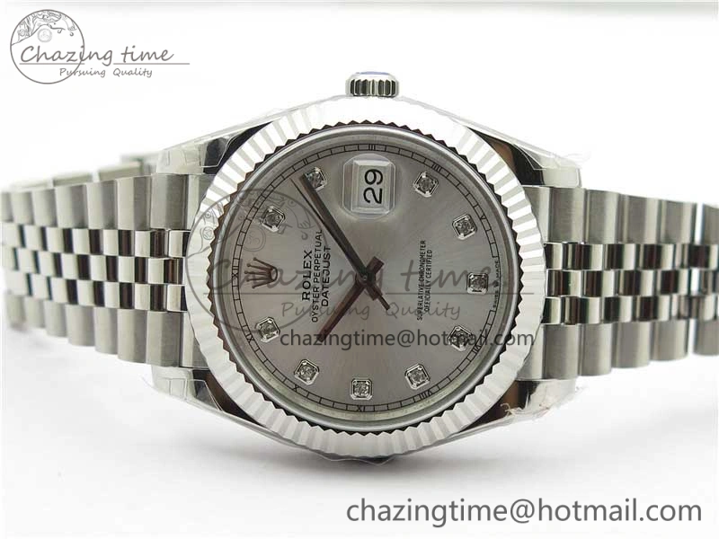 Minimalist DateJust 41MM 126334 904L SS VRF 1:1 Best Edition Silver Dial Crystals Markers on SS Jubilee Bracelet A 2907
