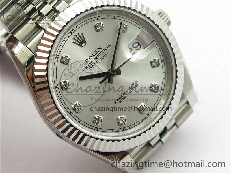 Minimalist DateJust 41MM 126334 904L SS VRF 1:1 Best Edition Silver Dial Crystals Markers on SS Jubilee Bracelet A 2907