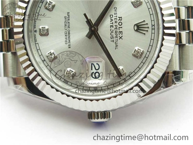 Minimalist DateJust 41MM 126334 904L SS VRF 1:1 Best Edition Silver Dial Crystals Markers on SS Jubilee Bracelet A 2907