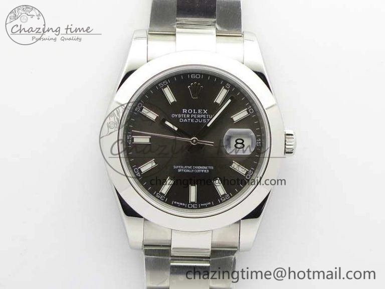 SmoothTexture DateJust 41mm 126300 SS Noob 1:1 Best Edition Gray Dial Stick Markers On SS Bracelet A 3598