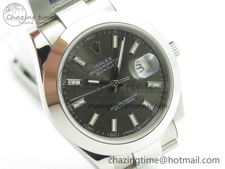 SmoothTexture DateJust 41mm 126300 SS Noob 1:1 Best Edition Gray Dial Stick Markers On SS Bracelet A 3598