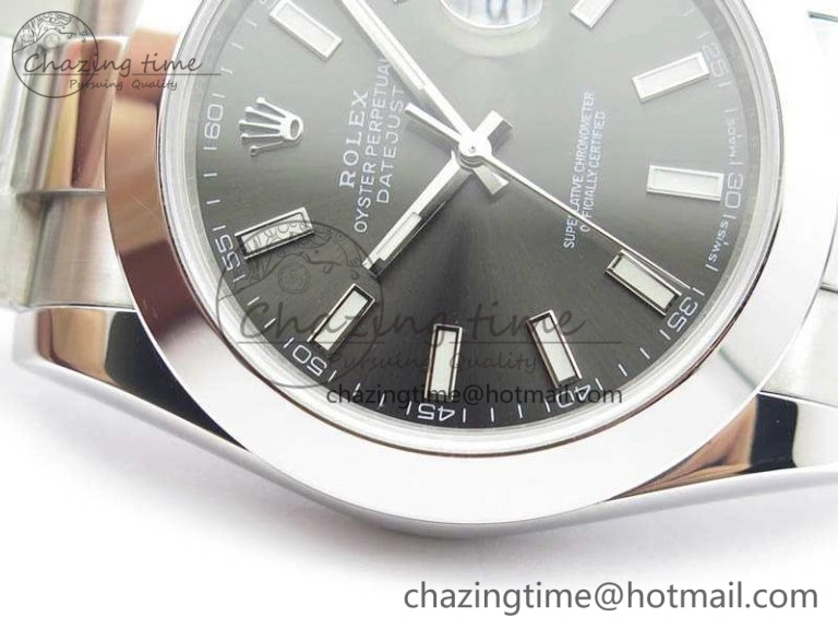 SmoothTexture DateJust 41mm 126300 SS Noob 1:1 Best Edition Gray Dial Stick Markers On SS Bracelet A 3598