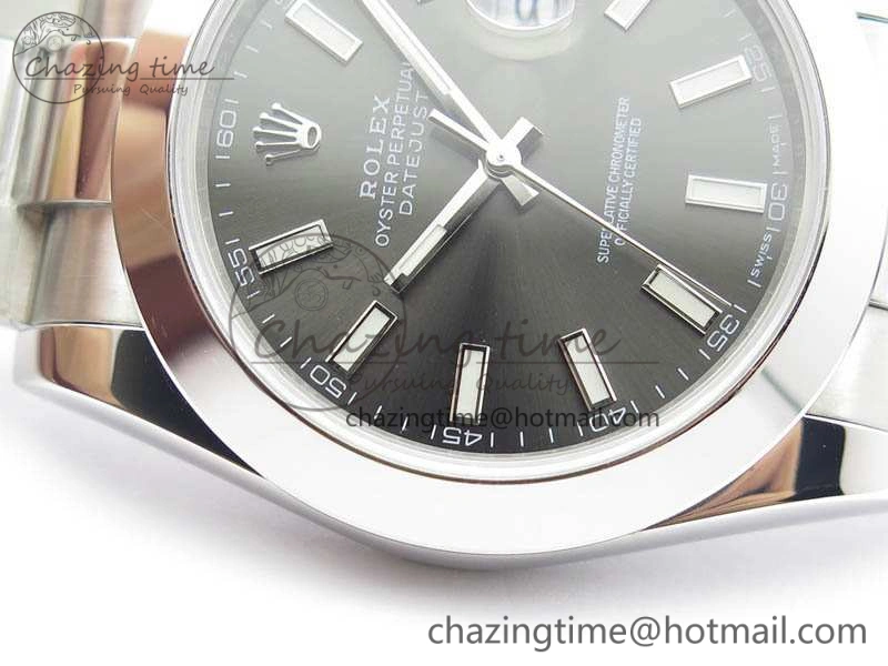 SmoothTexture DateJust 41mm 126300 SS Noob 1:1 Best Edition Gray Dial Stick Markers On SS Bracelet A 3598