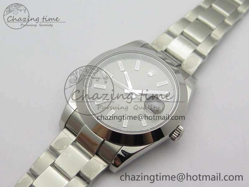 SmoothTexture DateJust 41mm 126300 SS Noob 1:1 Best Edition Gray Dial Stick Markers On SS Bracelet A 3598