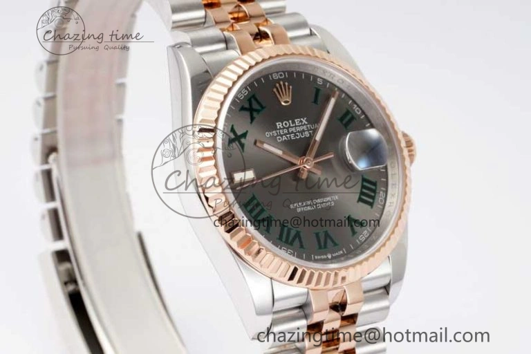 DateJust 41mm 126331 DIWF 1:1 Best Edition 904L Steel Gray Dial Green Roman Marker on SS RG Jubilee Bracelet SA FreshLook 2320