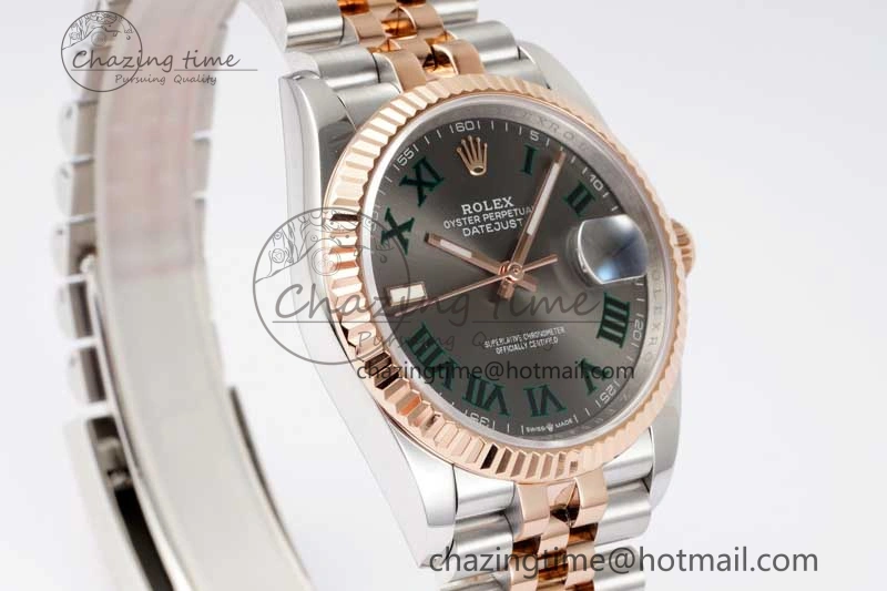 DateJust 41mm 126331 DIWF 1:1 Best Edition 904L Steel Gray Dial Green Roman Marker on SS RG Jubilee Bracelet SA FreshLook 2320