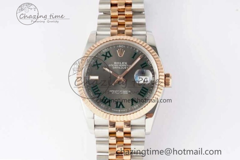 DateJust 41mm 126331 DIWF 1:1 Best Edition 904L Steel Gray Dial Green Roman Marker on SS RG Jubilee Bracelet SA FreshLook 2320
