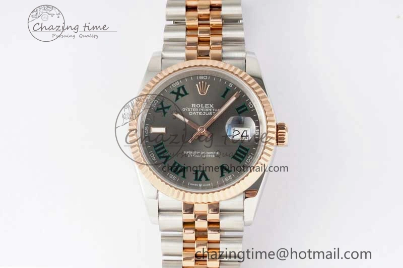 DateJust 41mm 126331 DIWF 1:1 Best Edition 904L Steel Gray Dial Green Roman Marker on SS RG Jubilee Bracelet SA FreshLook 2320