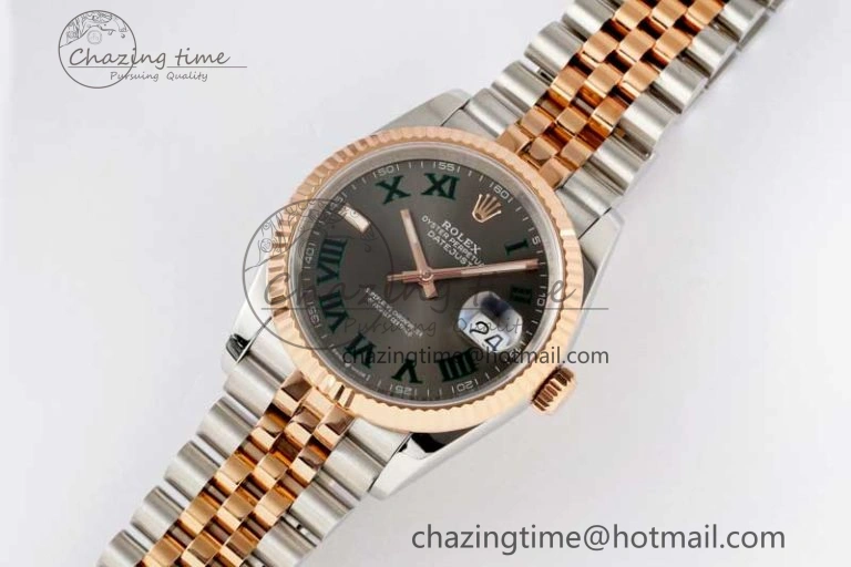 DateJust 41mm 126331 DIWF 1:1 Best Edition 904L Steel Gray Dial Green Roman Marker on SS RG Jubilee Bracelet SA FreshLook 2320