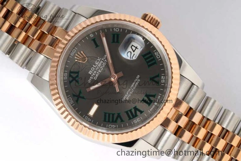 DateJust 41mm 126331 DIWF 1:1 Best Edition 904L Steel Gray Dial Green Roman Marker on SS RG Jubilee Bracelet SA FreshLook 2320