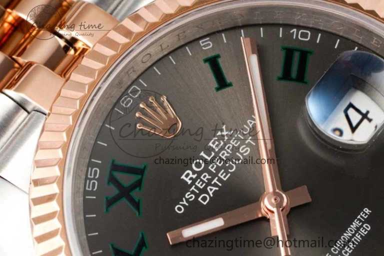 DateJust 41mm 126331 DIWF 1:1 Best Edition 904L Steel Gray Dial Green Roman Marker on SS RG Jubilee Bracelet SA FreshLook 2320