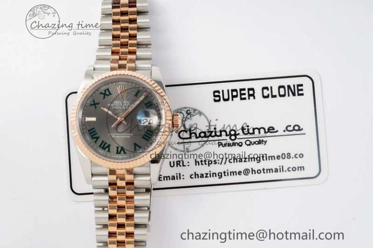 DateJust 41mm 126331 DIWF 1:1 Best Edition 904L Steel Gray Dial Green Roman Marker on SS RG Jubilee Bracelet SA FreshLook 2320
