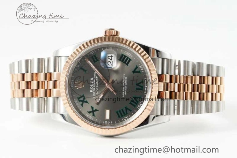 DateJust 41mm 126331 DIWF 1:1 Best Edition 904L Steel Gray Dial Green Roman Marker on SS RG Jubilee Bracelet SA FreshLook 2320