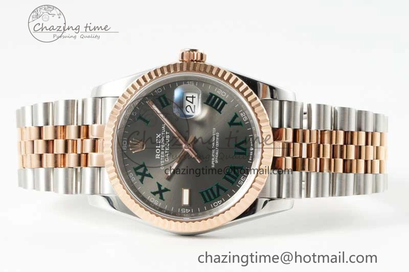 DateJust 41mm 126331 DIWF 1:1 Best Edition 904L Steel Gray Dial Green Roman Marker on SS RG Jubilee Bracelet SA FreshLook 2320