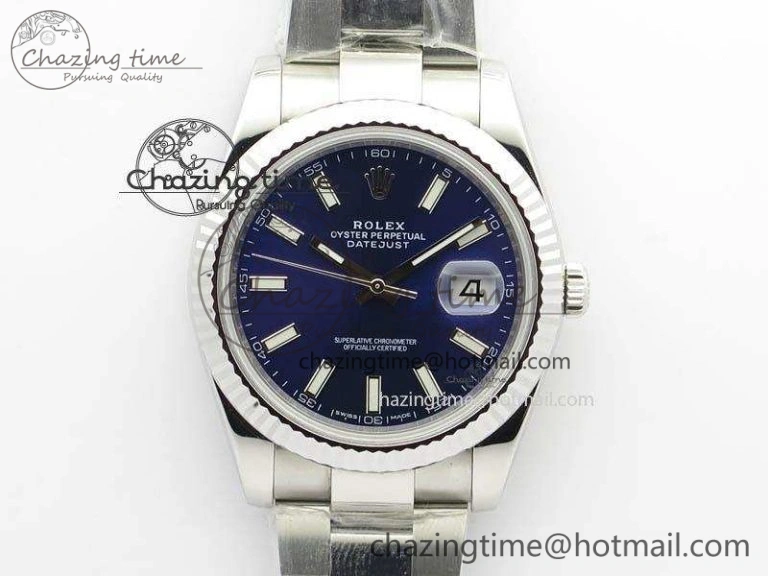 Contemporary DateJust 41mm 126334 Noob 1:1 Best Edition Fluted Bezel Blue Dial On SS Oyster Bracelet A 3586