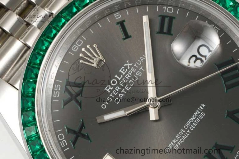 DateJust 41mm DIWF 1:1 Best Edition 904L Steel Green Diamonds Bezel Gray Dial Arabic Marker on Jubilee Bracelet SA Breathable 2334