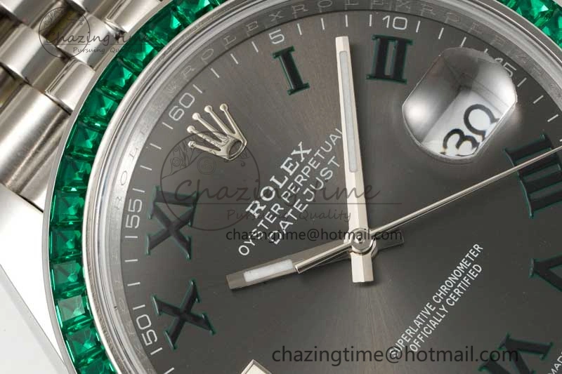 DateJust 41mm DIWF 1:1 Best Edition 904L Steel Green Diamonds Bezel Gray Dial Arabic Marker on Jubilee Bracelet SA Breathable 2334