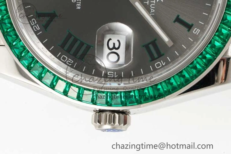 DateJust 41mm DIWF 1:1 Best Edition 904L Steel Green Diamonds Bezel Gray Dial Arabic Marker on Jubilee Bracelet SA Breathable 2334