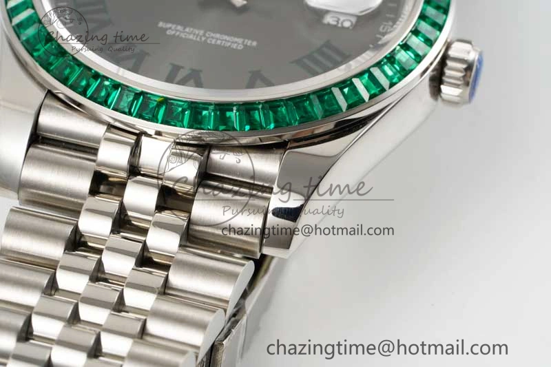 DateJust 41mm DIWF 1:1 Best Edition 904L Steel Green Diamonds Bezel Gray Dial Arabic Marker on Jubilee Bracelet SA Breathable 2334